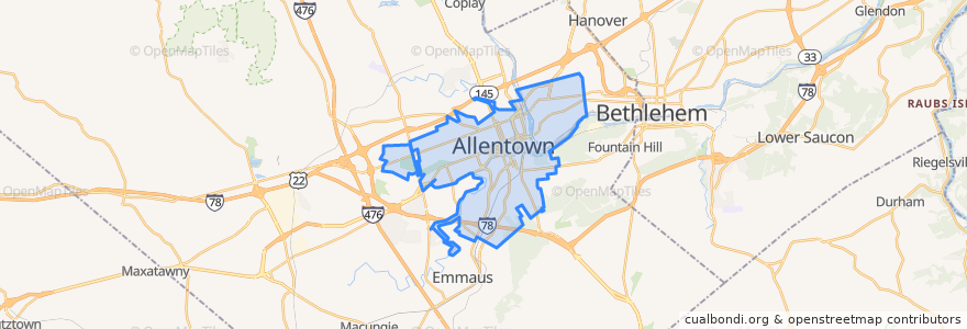 Mapa de ubicacion de Allentown.