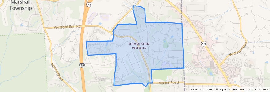 Mapa de ubicacion de Bradford Woods.