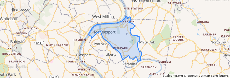 Mapa de ubicacion de McKeesport.
