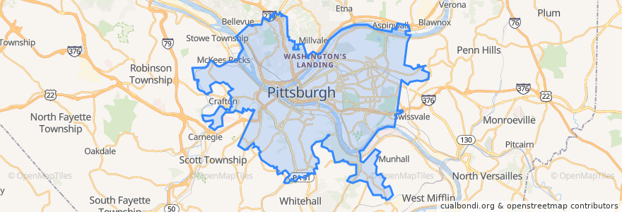 Mapa de ubicacion de Pittsburgh.