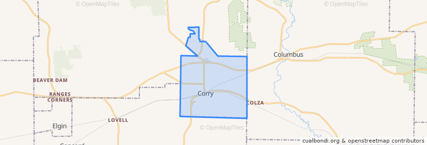 Mapa de ubicacion de Corry.