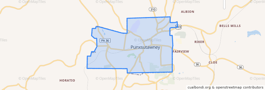 Mapa de ubicacion de Punxsutawney.