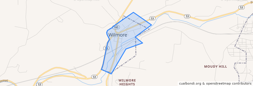 Mapa de ubicacion de Wilmore.