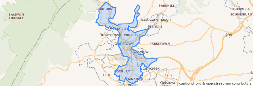 Mapa de ubicacion de Johnstown.