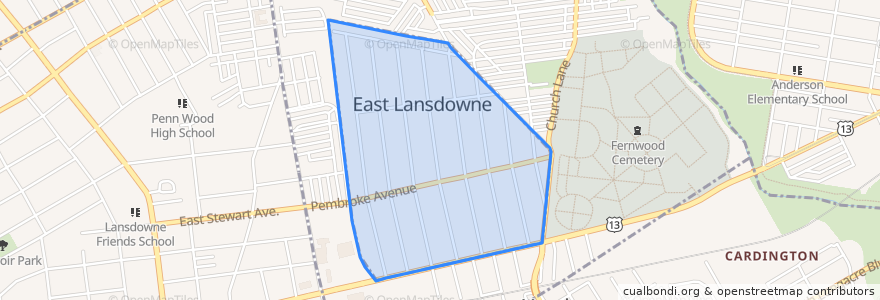 Mapa de ubicacion de East Lansdowne.