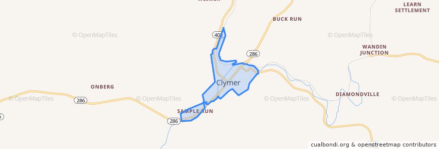 Mapa de ubicacion de Clymer.