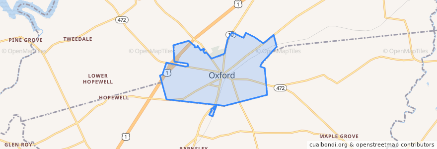 Mapa de ubicacion de Oxford.