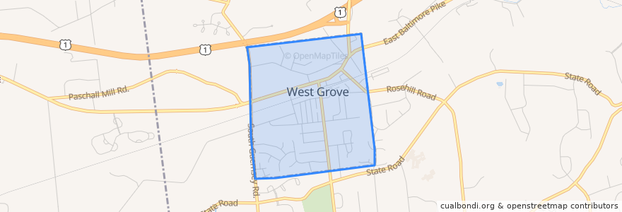 Mapa de ubicacion de West Grove.