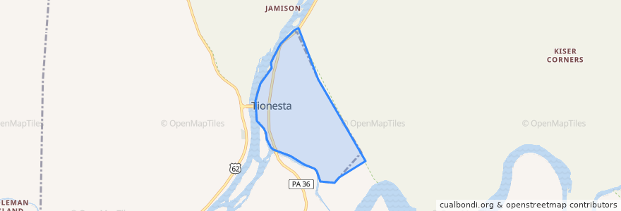 Mapa de ubicacion de Tionesta.