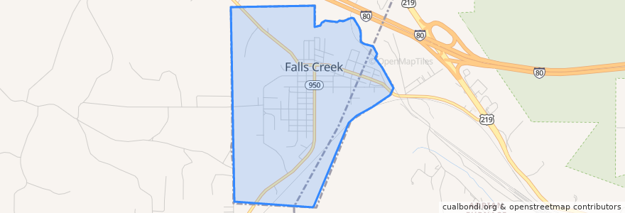 Mapa de ubicacion de Falls Creek.