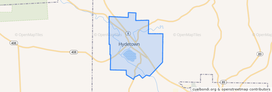 Mapa de ubicacion de Hydetown.