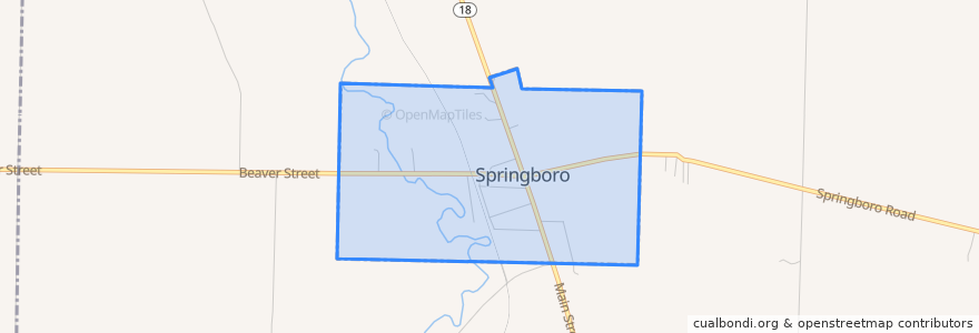 Mapa de ubicacion de Springboro.