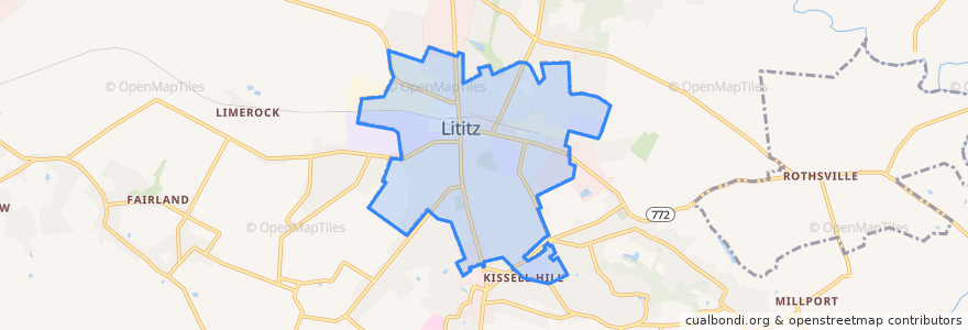 Mapa de ubicacion de Lititz.