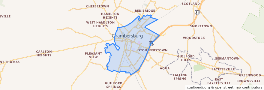 Mapa de ubicacion de Chambersburg.