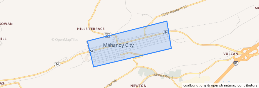 Mapa de ubicacion de Mahanoy City.