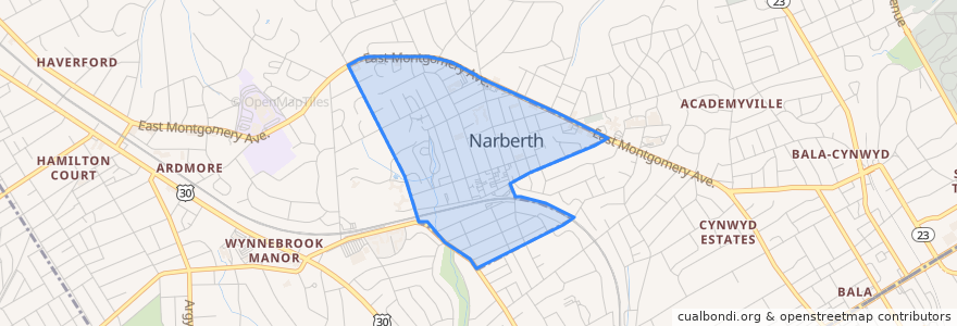 Mapa de ubicacion de Narberth.