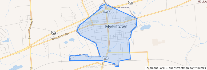 Mapa de ubicacion de Myerstown.