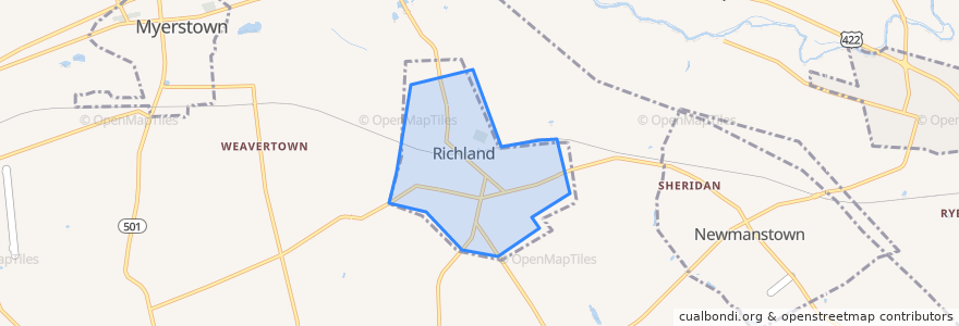Mapa de ubicacion de Richland Borough.