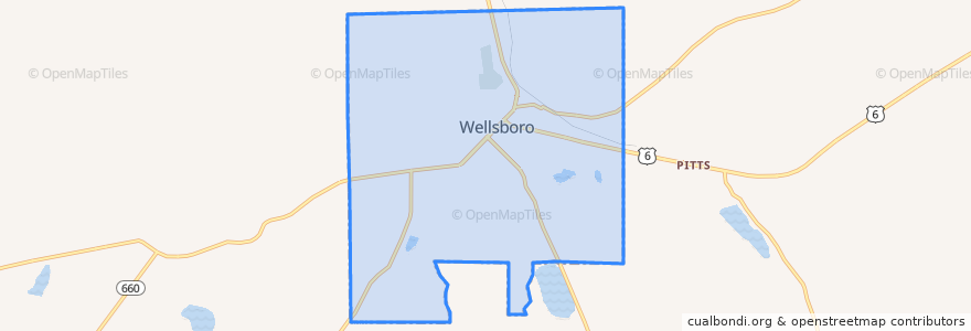 Mapa de ubicacion de Wellsboro.