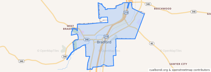 Mapa de ubicacion de Bradford.