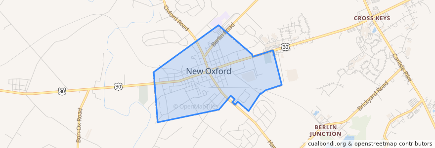 Mapa de ubicacion de New Oxford.