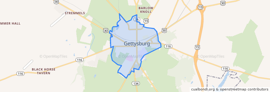 Mapa de ubicacion de Gettysburg.