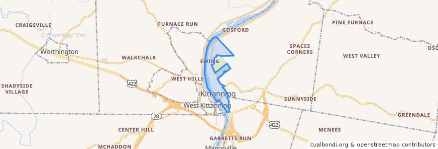 Mapa de ubicacion de Kittanning.