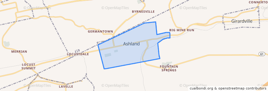 Mapa de ubicacion de Ashland.