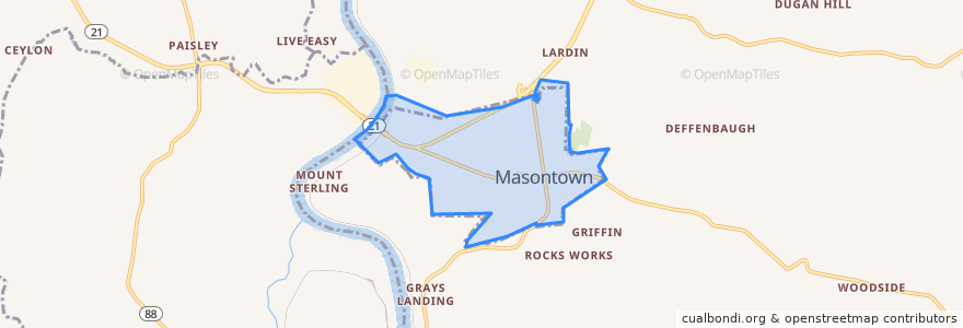 Mapa de ubicacion de Masontown.