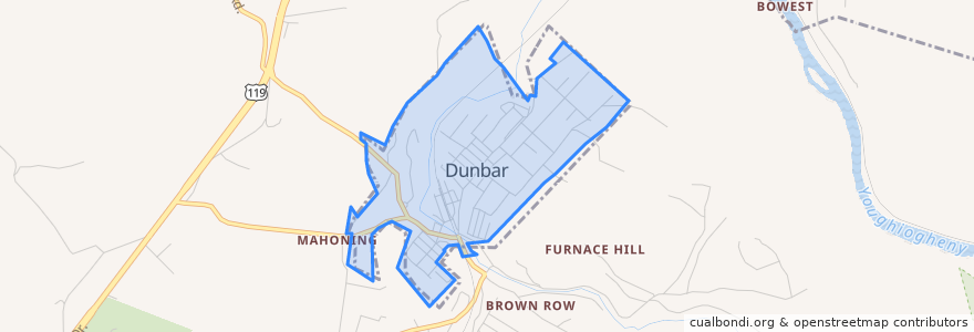 Mapa de ubicacion de Dunbar.