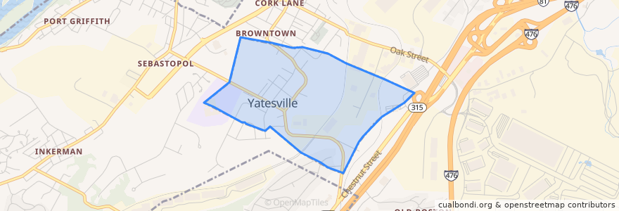 Mapa de ubicacion de Yatesville.