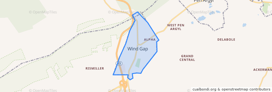 Mapa de ubicacion de Wind Gap.