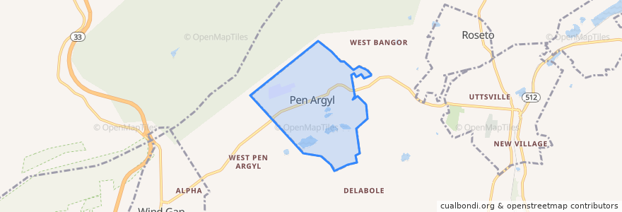 Mapa de ubicacion de Pen Argyl.
