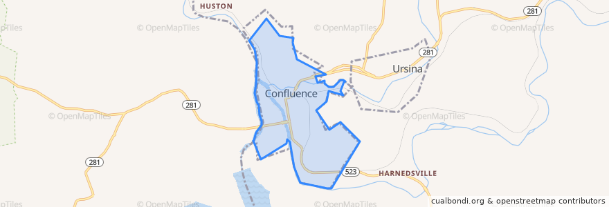 Mapa de ubicacion de Confluence.