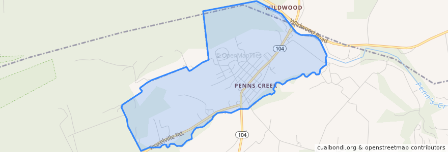 Mapa de ubicacion de Penns Creek.
