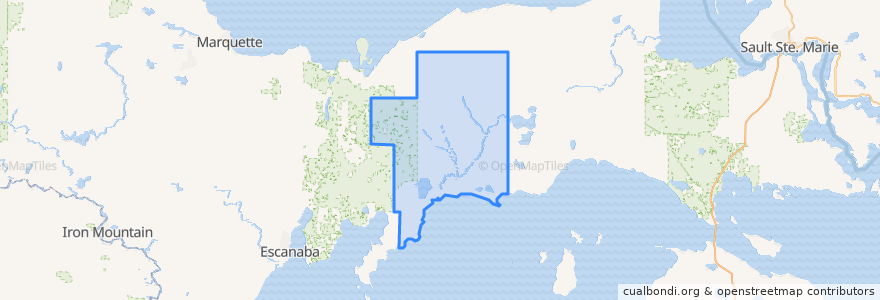 Mapa de ubicacion de Schoolcraft County.