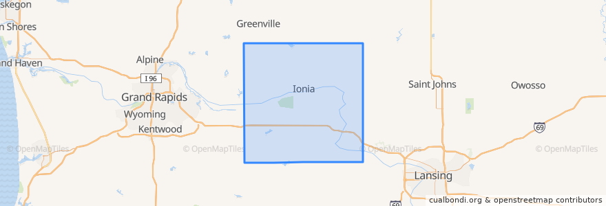 Mapa de ubicacion de Ionia County.