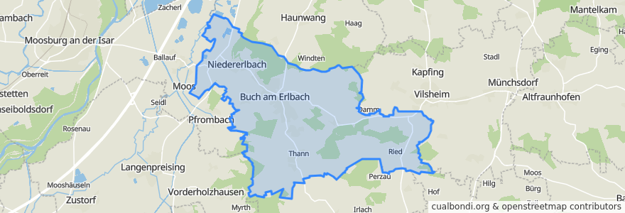 Mapa de ubicacion de Buch am Erlbach.