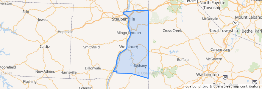 Mapa de ubicacion de Brooke County.