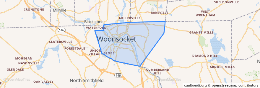 Mapa de ubicacion de Woonsocket.