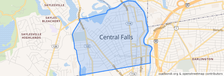 Mapa de ubicacion de Central Falls.