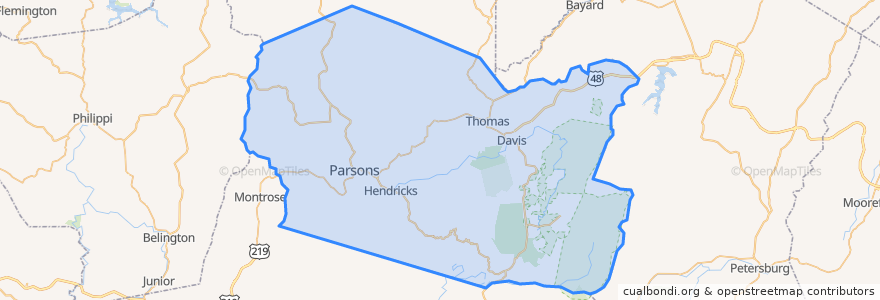Mapa de ubicacion de Tucker County.
