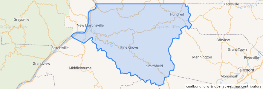 Mapa de ubicacion de Wetzel County.