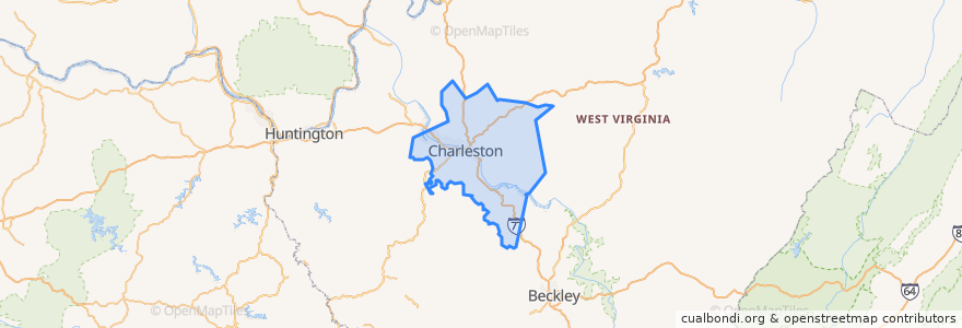 Mapa de ubicacion de Kanawha County.