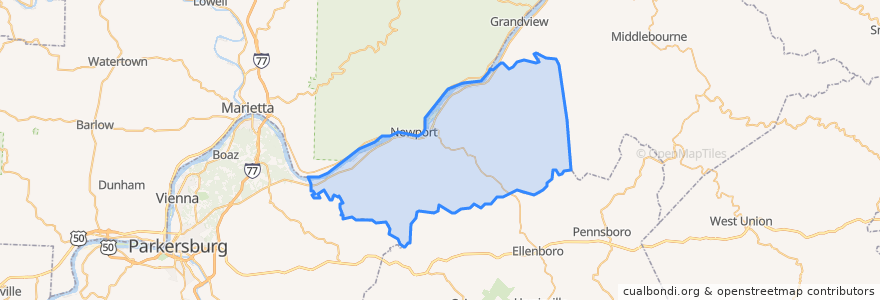 Mapa de ubicacion de Pleasants County.