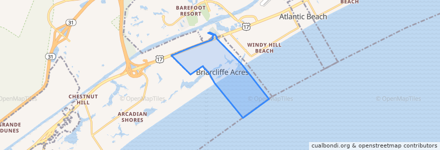 Mapa de ubicacion de Briarcliffe Acres.