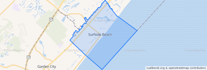 Mapa de ubicacion de Surfside Beach.