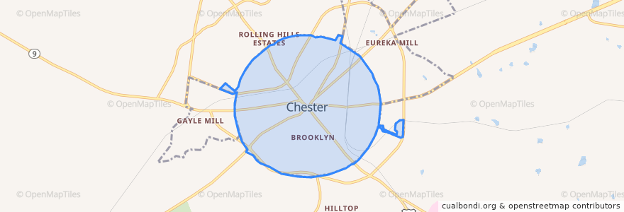 Mapa de ubicacion de Chester.