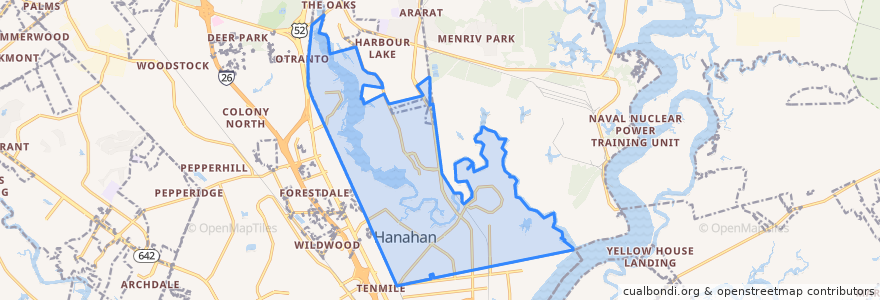Mapa de ubicacion de Hanahan.