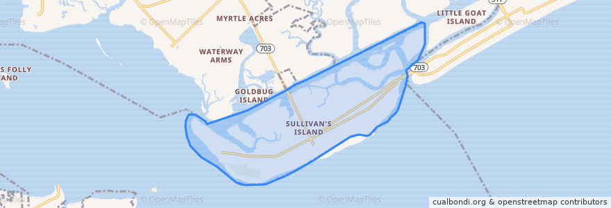 Mapa de ubicacion de Sullivan"s Island.